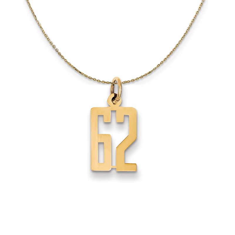 14k Yellow Gold, Alumni Small Elongated Number 62 Necklace - 18 Inch